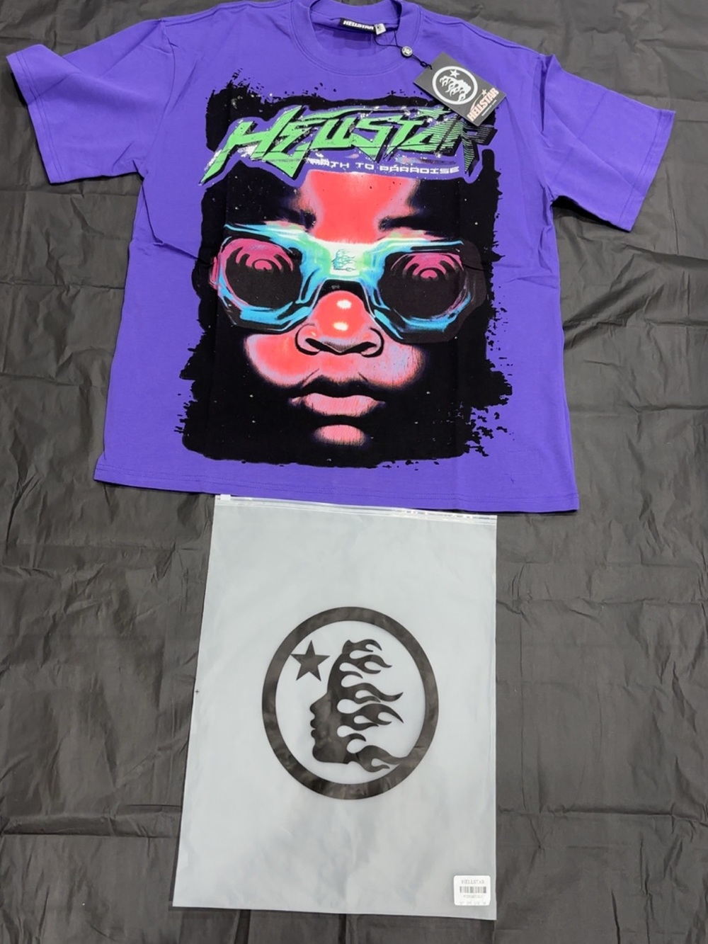 Source Unknown Purple Graphic Tee with Neon Face Print